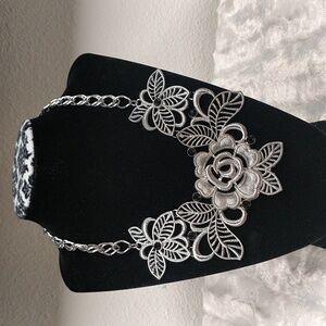 NY Floral silver Costume necklace